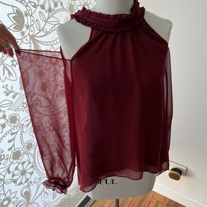 LIKEY Blouse Open Shoulders Top Size M Medium Wine burgundy
